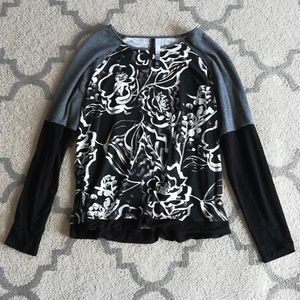 Kensie Black Flower Long-Sleeve
